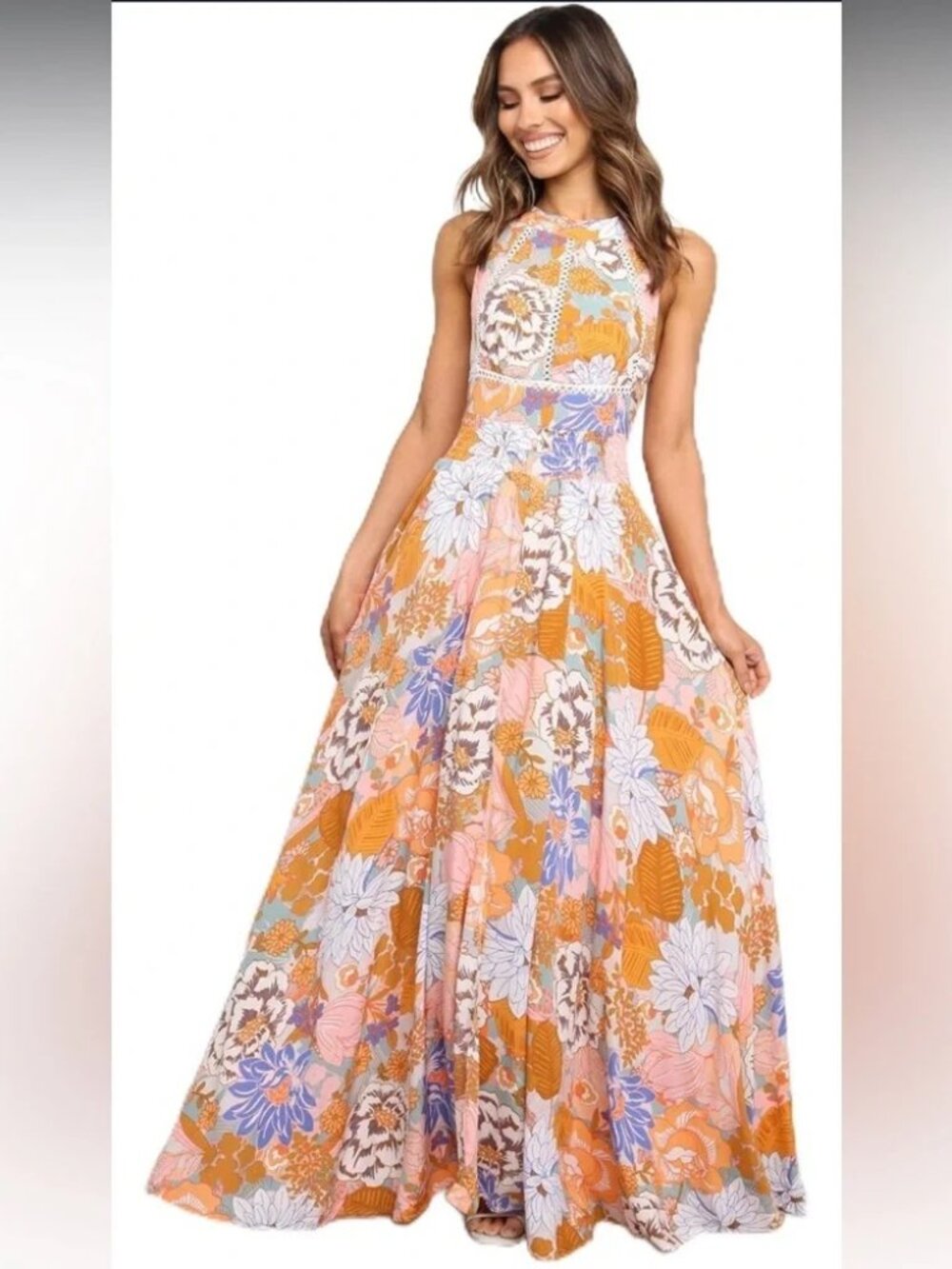 Petal & Pup Floral Maxi Dress in Orange and Blue - Picture 3 of 10